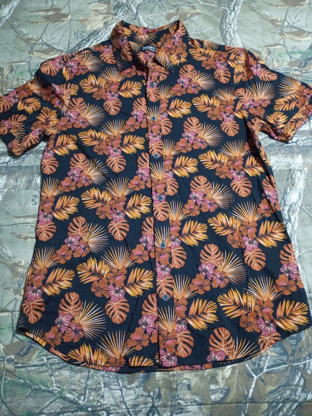Buffalo David Bitton Men's Simad Slim Fit Floral Leaf Print Button Down Shirt M